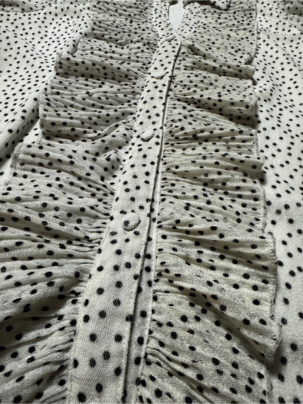 SALE Elegant Ember Polka Dot Chiffon Blouse White Black Ruffle Button - Picture 5 of 8